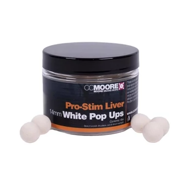 CC Moore Pro-Stim Liver White 14mm Pop Ups - CC Moore fokhagyma &amp; kolbász &amp; májas ízvilágú, fehér színű lebegő horogcsali 14mm