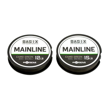 Korda BASIX Main Line 12lb/15lb - főzsinór camo zöld színben 500 méter 0,35 mm/0,40 mm &quot;Basix&quot; sorozat
