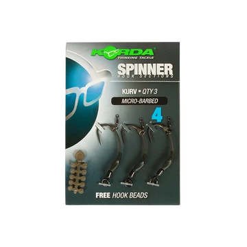 Korda Spinner Hook Sections Kurv Size 6 Barbless - szakáll nélküli előkötött Kurv horog 6-os méretekben