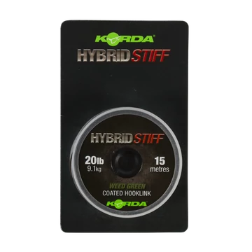 Korda Hybrid Stiff Coated Hooklink 20lb Weed Green - bevonatos előkezsinór 15 méret zöld színben