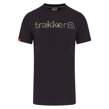 Trakker CR Logo T-shirt Black Camo Size: S, M, L, XL, XXL, XXXL - Trakker fekete & terepszínű rövid ujjú, 100% pamut anyagú póló hat méretben: S, M, L, XL, XXL, XXXL