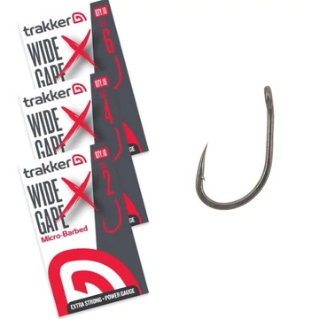 TRAKKER WIDE GAPE X (EXTRA STRONG) MICROBARBED HOOK SIZE 2, 4, 6 - EXTRA ERŐS MIKRÓSZAKÁLLAS HOROG HÁROM MÉRETBEN: 2, 4, 6