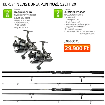 Nevis Dupla Pontyozó Szett  Magnum Carp 360cm 3lb, Avenger Xt 6000 (2+2db)