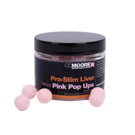 CC Moore Pro-Stim Liver Pink 14mm Pop Ups - CC Moore fokhagyma & kolbász & májas ízvilágú, lebegő horogcsali 14mm