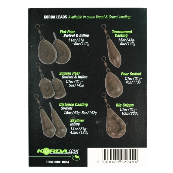 Korda Flatliner Pear Inline 56g-140g-ig - inline ólom 1db