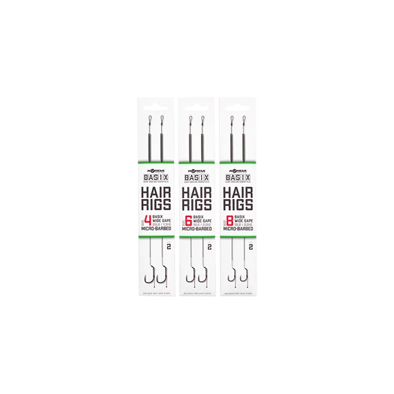 Korda BASIX Ready Tied Hair Rigs Wide Gape 4/6/8 Barbed - hajszállal kötött mikro szakállas kész horogelőkék 4, 6, 8-as Wide Gape horoggal