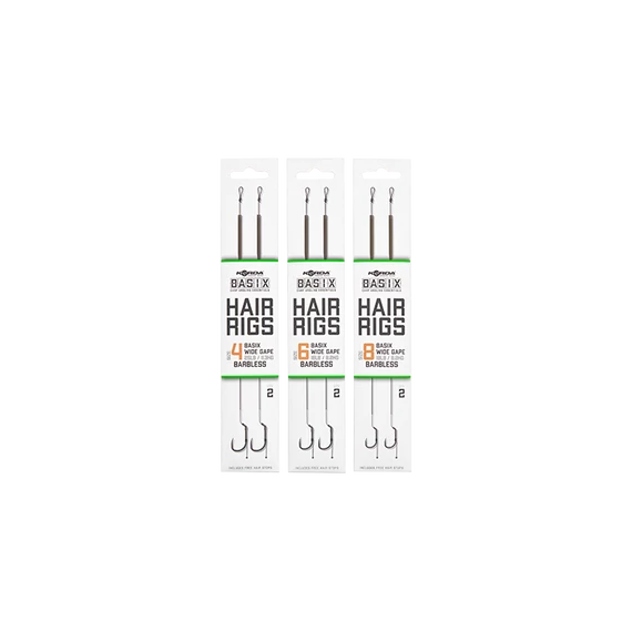 Korda BASIX Ready Tied Hair Rigs Wide Gape 4/6/8 Barbless - hajszállal kötött szakáll nélküli kész horogelőkék 4, 6, 8-as Wide Gape horoggal