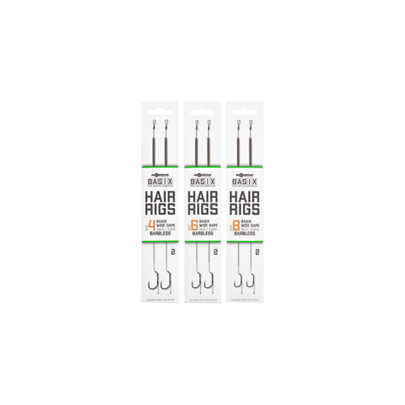 Korda BASIX Ready Tied Hair Rigs Wide Gape 4/6/8 Barbless - hajszállal kötött szakáll nélküli kész horogelőkék 4, 6, 8-as Wide Gape horoggal
