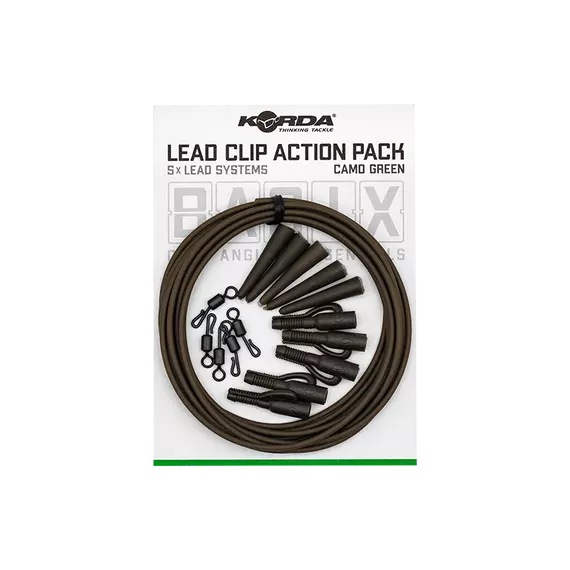 Korda BASIX Lead Clip Action Pack - ólomklipsz gubancgátlóval QC forgóval 5 db-os szett