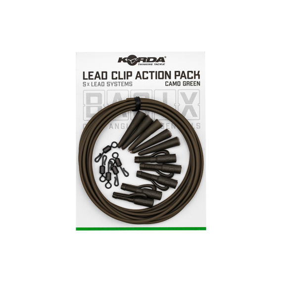 Korda BASIX Lead Clip Action Pack - ólomklipsz gubancgátlóval QC forgóval 5 db-os szett