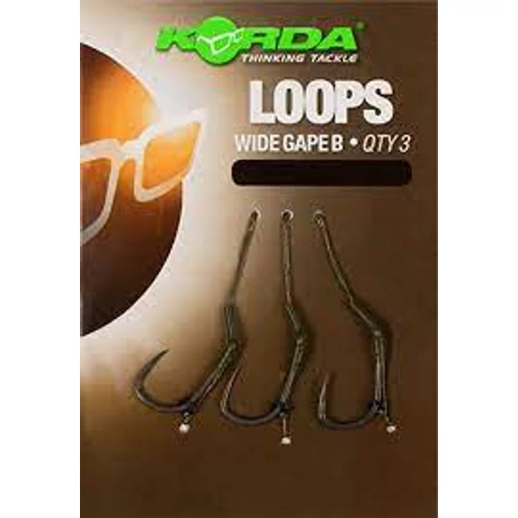 Korda Loop Rigs Size 6B DF Wide Gape 18lb - szakáll nélküli előkötött bojlis horogelőke 6-os Wide Gape horoggal