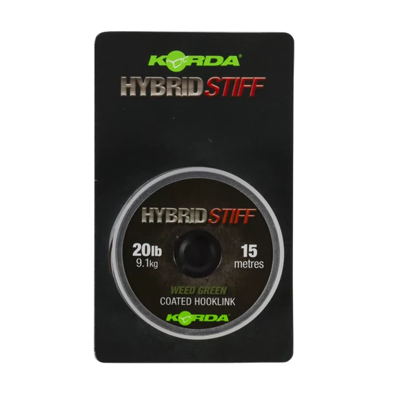 Korda Hybrid Stiff Coated Hooklink 20lb  - bevonatos előkezsinór ,15  méter ,Gravel brown ( sóder) és Weed green (növényzet) színben