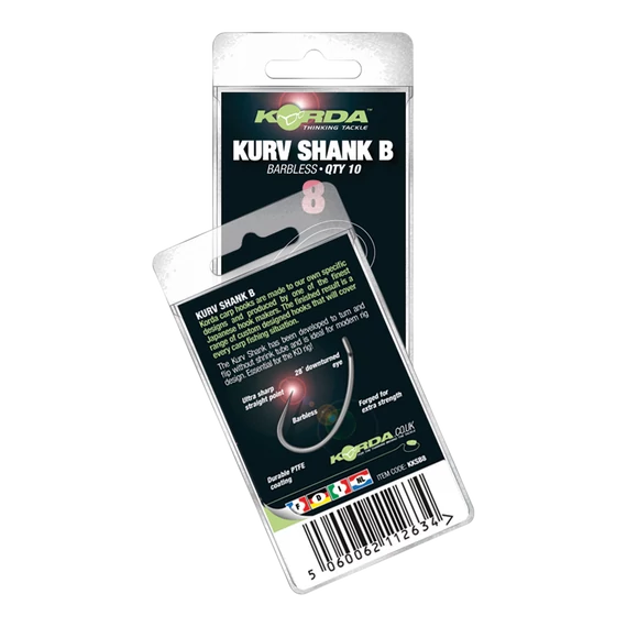 Korda Kurv Shank B Size 1/2/4/6 - szakáll nélküli pontyozó horog 1,2,4,6-es méretben​