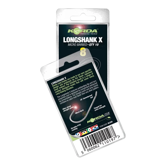 Korda LongShank X Size 2/4/6 - mikro szakállas pontyozó horog 2-4-6-os méret