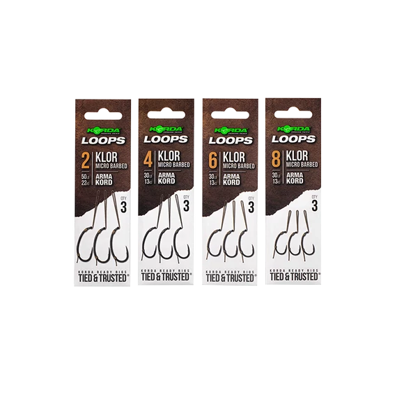 Korda Loop Rigs Klor 2 50lb 4/6 30lb Micro Barbed - cserélhető horogrész 2-es 4-es vagy 6-os Klor mikro szakállas horog a boom részekhez