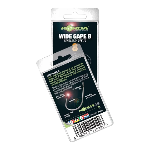 Korda Wide Gape Barbless Hook - szakáll nélküli pontyozó horog 4-8 as méret