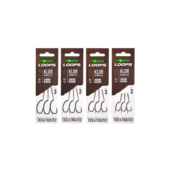 Korda Loop Rigs Klor 2 50lb 4/6 30lb Barbless - cserélhető horogrész 2-es 4-es vagy 6-os Klor szakáll nélküli horog a boom részekhez