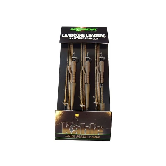 Korda Leadcore Leaders Hybrid Lead Clip Gravel - 3 db leadcore gubancgátló hibrid ólomklisszel gyűrűvel ellátott forgó kapoccsal 