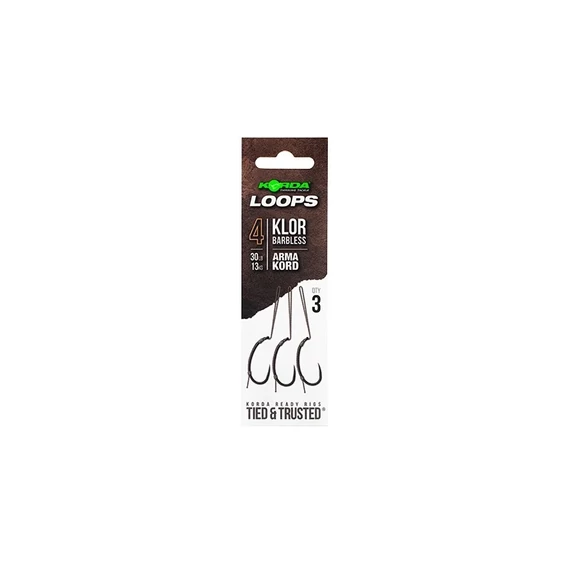 Korda Loop Rigs Klor 2 50lb 4/6 30lb Barbless - cserélhető horogrész 2-es 4-es vagy 6-os Klor szakáll nélküli horog a boom részekhez