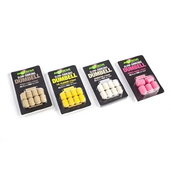 Korda Slow Sinking Dumbell (12mm) - lassan süllyedő gumi dumbell 4 féle ízben