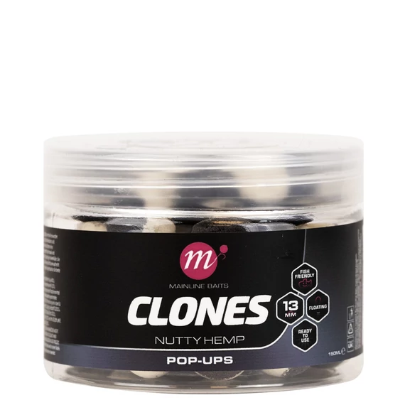 Mainline Clones Pop Ups 13mm Nutty Hemp /Maple/ Sweetcorn/Tiger Nut - 13mm-es pop-up-ok 4 féle ízesítéssel