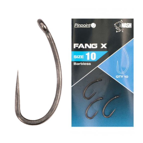 NASH Pinpoint Fang X Barbless 4, 6, 8, 10 Méret - szakáll nélküli horog - 4 féle méretben