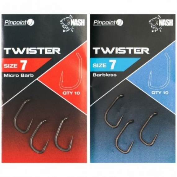 NASH Pinpoint Twister Barbless 4, 6, 8, 10 Méret - szakáll nélküli horog - 4 féle méretben
