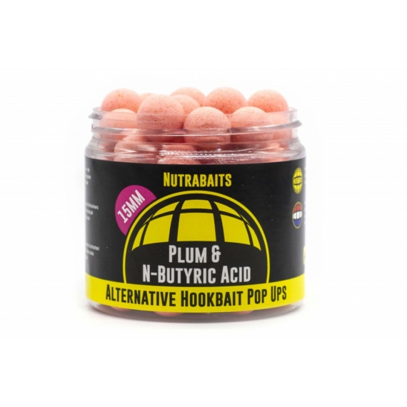 NUTRABAITS Plum & N-Butyric Acid Hookbaits Pop-Up 12MM, 15MM, 20MM (Pink) - szilva & vajsav lebegő horogcsali 3 féle kiszerelésben