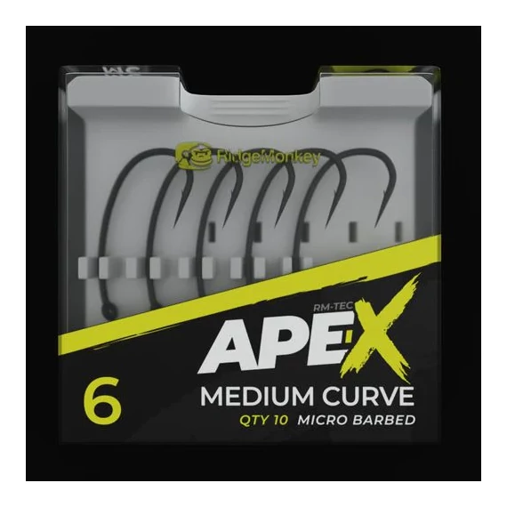 RidgeMonkey Ape-X Medium Curve Barbed Size 4/6/8 - szakállas horgok 4,6,8-as méretekben