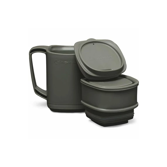 RidgeMonkey ThermoMug DLX Brew Set Grey/Green - szürke/zöld duplafalú bögre szett tárolókkal