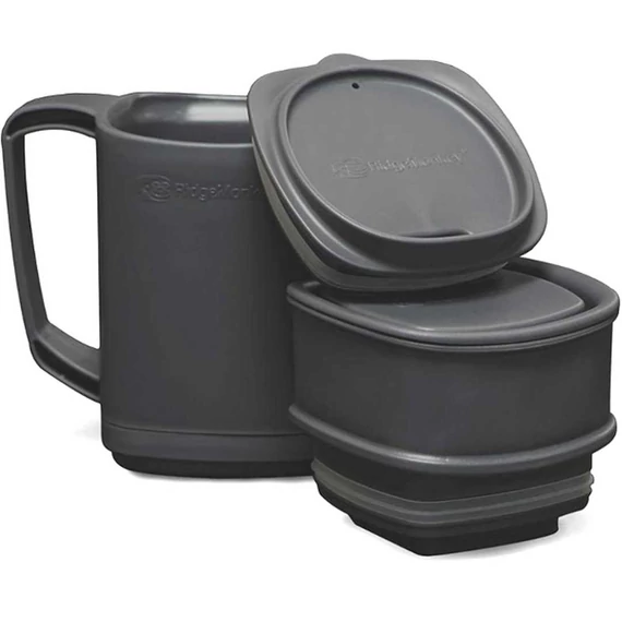 RidgeMonkey ThermoMug DLX Brew Set Grey/Green - szürke/zöld duplafalú bögre szett tárolókkal