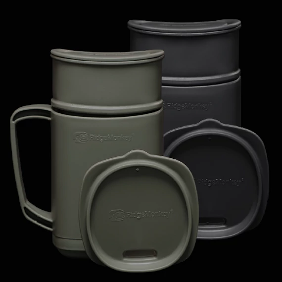 RidgeMonkey ThermoMug DLX Brew Set Grey/Green - szürke/zöld duplafalú bögre szett tárolókkal
