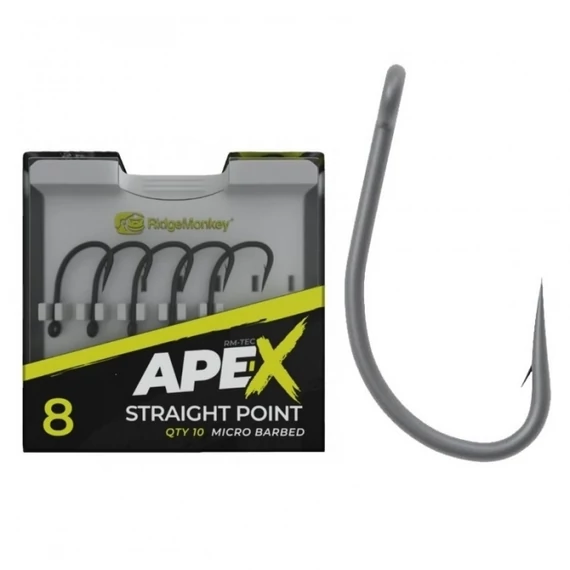 RidgeMonkey Ape-X Straight Point Barbed Size 4/6/8 - szakállas horgok 4,6-os és 8-as méretben