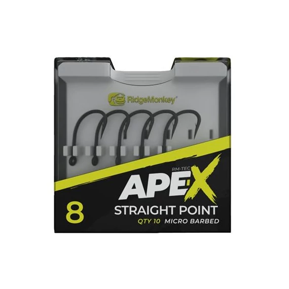 RidgeMonkey Ape-X Straight Point Barbed Size 4/6/8 - szakállas horgok 4,6-os és 8-as méretben