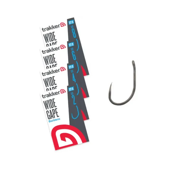 TRAKKER WIDE GAPE BARBLESS HOOK SIZE 2, 4, 6, 8 - SZAKÁLL NÉLKÜLI HOROG NÉGY MÉRETBEN: 2, 4, 6, 8