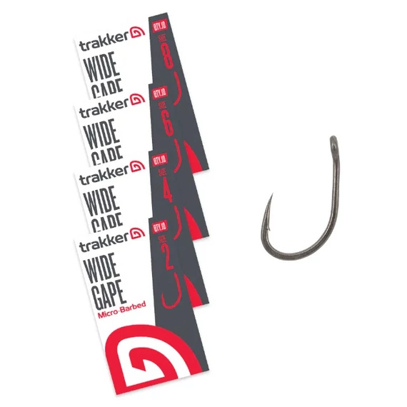 TRAKKER WIDE GAPE MICROBARBED HOOK SIZE 2, 4, 6, 8 - MIKRÓSZAKÁLLAS HOROG NÉGY MÉRETBEN: 2, 4, 6, 8