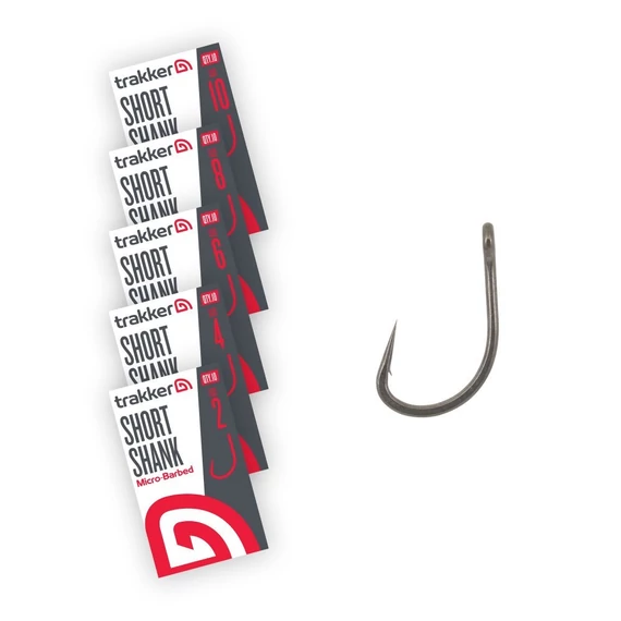 TRAKKER SHORT SHANK MICROBARBED HOOK SIZE 2, 4, 6, 8, 10 - MIKRÓSZAKÁLLAS HOROG ÖT MÉRETBEN: 2, 4, 6, 8, 10