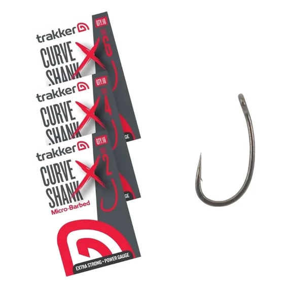 TRAKKER CURVE SHANK X MICROBARBED (EXTRA STRONG) HOOK SIZE 2, 4, 6 - EXTRA ERŐS MIKRÓSZAKÁLLAS HOROG HÁROM MÉRETBEN: 2, 4, 6