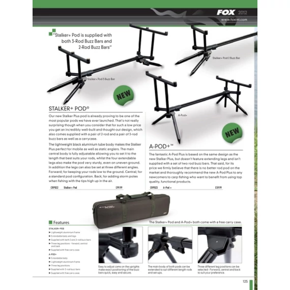 FOX Stalker Plus 3 botos rod-pod hordtáskával + 2 botos Buzz Bar