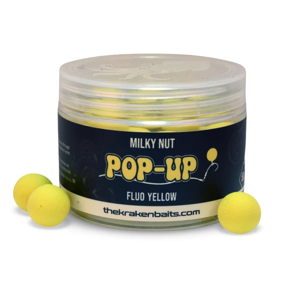 The Kraken Baits Milky Nut Fluo Yellow Pop-Ups 12/15/18mm méretekben