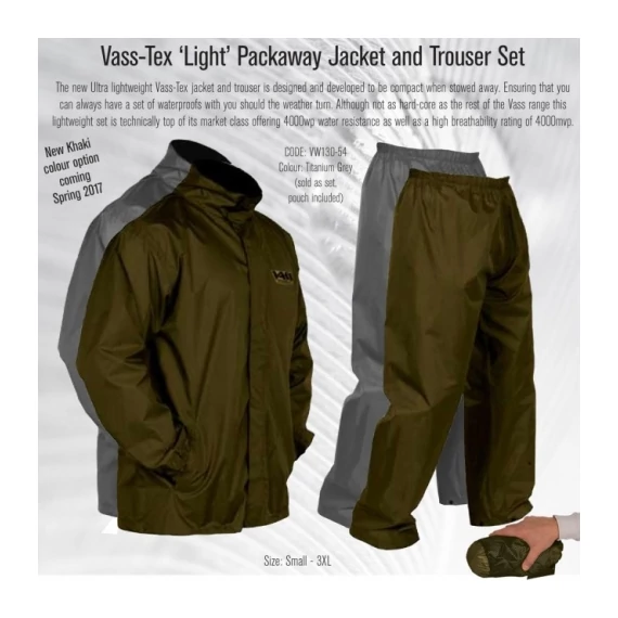 Vass-Tex ‘Light’ Packaway Green Jacket & Trouser Set Esőruha Szett