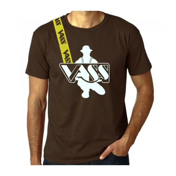 Vass-Tex Cotton Printed T-Shirt with Yellow Strap Brown Póló