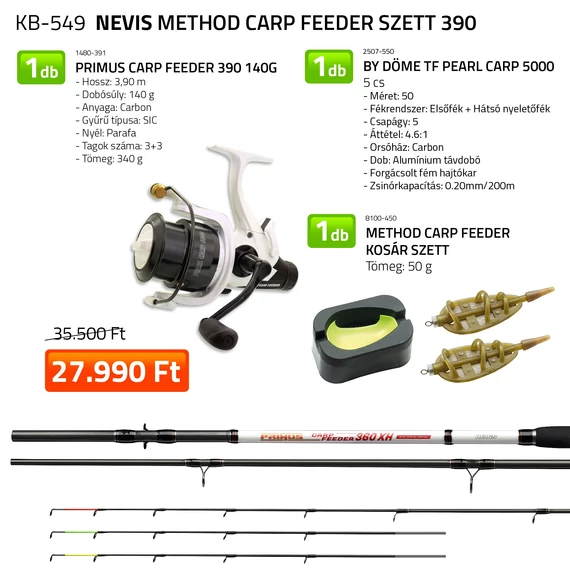 Nevis Method Carp Feeder Szett 390cm 140g, Pearl Carp 5000