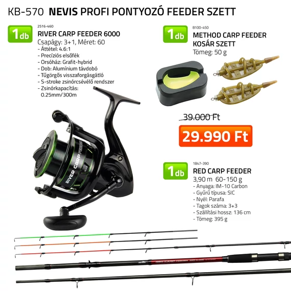 Nevis Profi Pontyozó Feeder Szett 390cm 60-150g, River Carp Feeder 6000