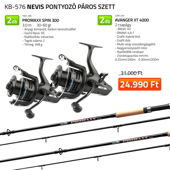 Nevis Pontyozó Páros Szett 2x(Promaxx spin 300cm 30-60g, Avenger XT 4000)